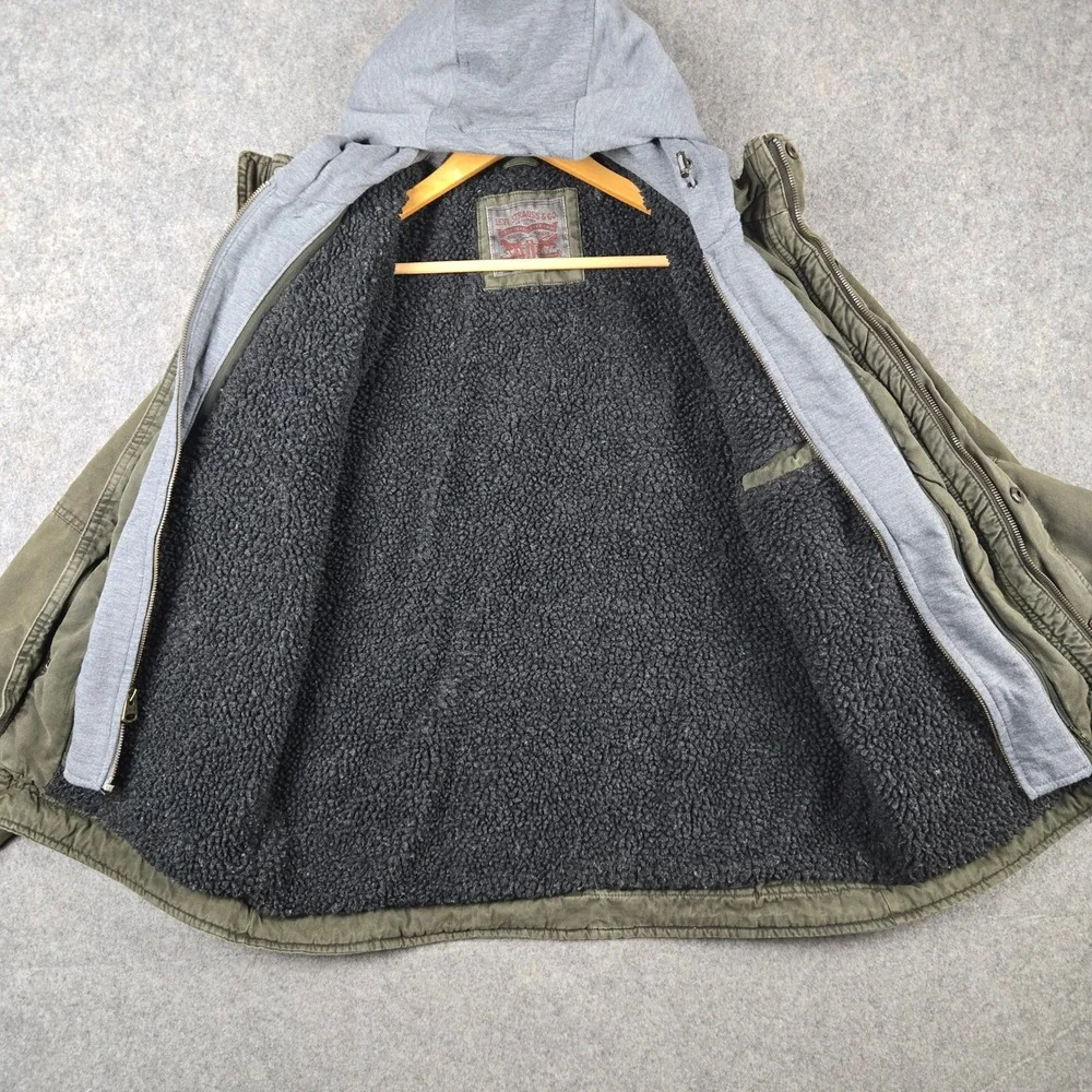 Levi's Military Field Jacket Mens Medium Green Sherpa Lined Hooded Workwear Coat - Picture 6 of 10